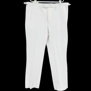 Stafford Men's White Pants Linen Blend 40x32 Flat Front Classic Side Buckle NWT